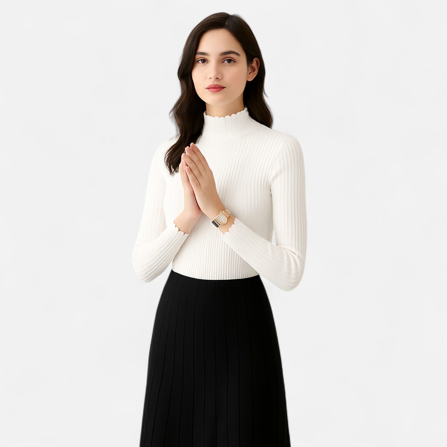 Claireve | Pull Femme à Col Montant et Volants – Élégance Romantique, Finition Délicate