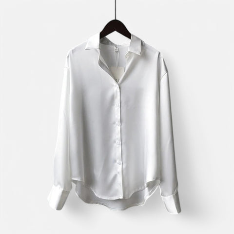 Claireve | Blouse Femme en Satin Blanc – Fluidité Vintage, Éclat Printanier