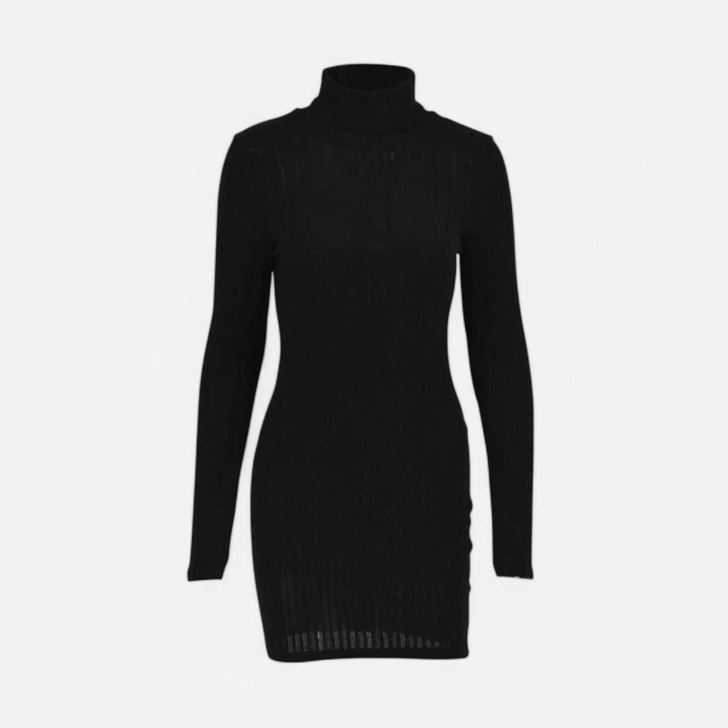 Claireve | Mini-Robe Noire Col Roulé – Élégance Sculptée, Charme Automnal