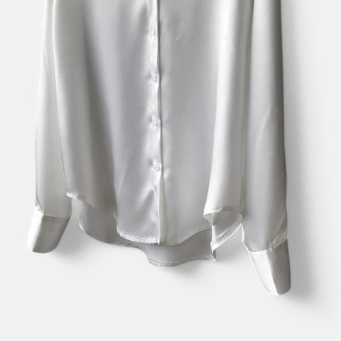 Claireve | Blouse Femme en Satin Blanc – Fluidité Vintage, Éclat Printanier