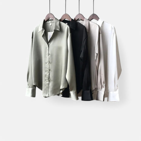 Claireve | Blouse Femme en Satin Blanc – Fluidité Vintage, Éclat Printanier