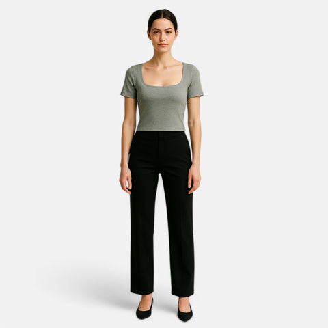 Claireve | Haut Court Côtelé Femme – Minimalisme Moderne, Silhouette Affirmée