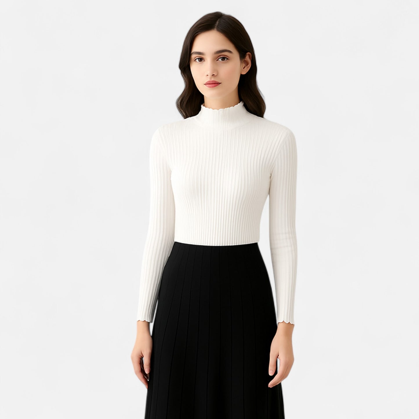 Claireve | Pull Femme à Col Montant et Volants – Élégance Romantique, Finition Délicate