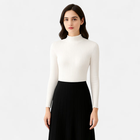 Claireve | Pull Femme à Col Montant et Volants – Élégance Romantique, Finition Délicate