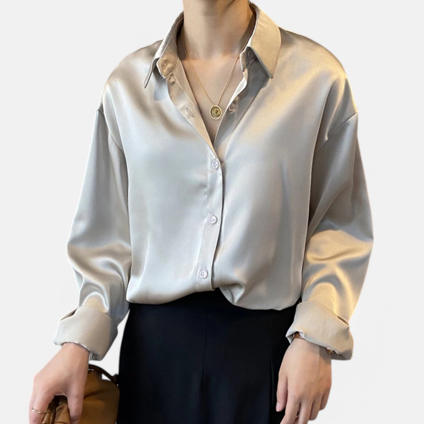 Claireve | Blouse Femme en Satin Blanc – Fluidité Vintage, Éclat Printanier