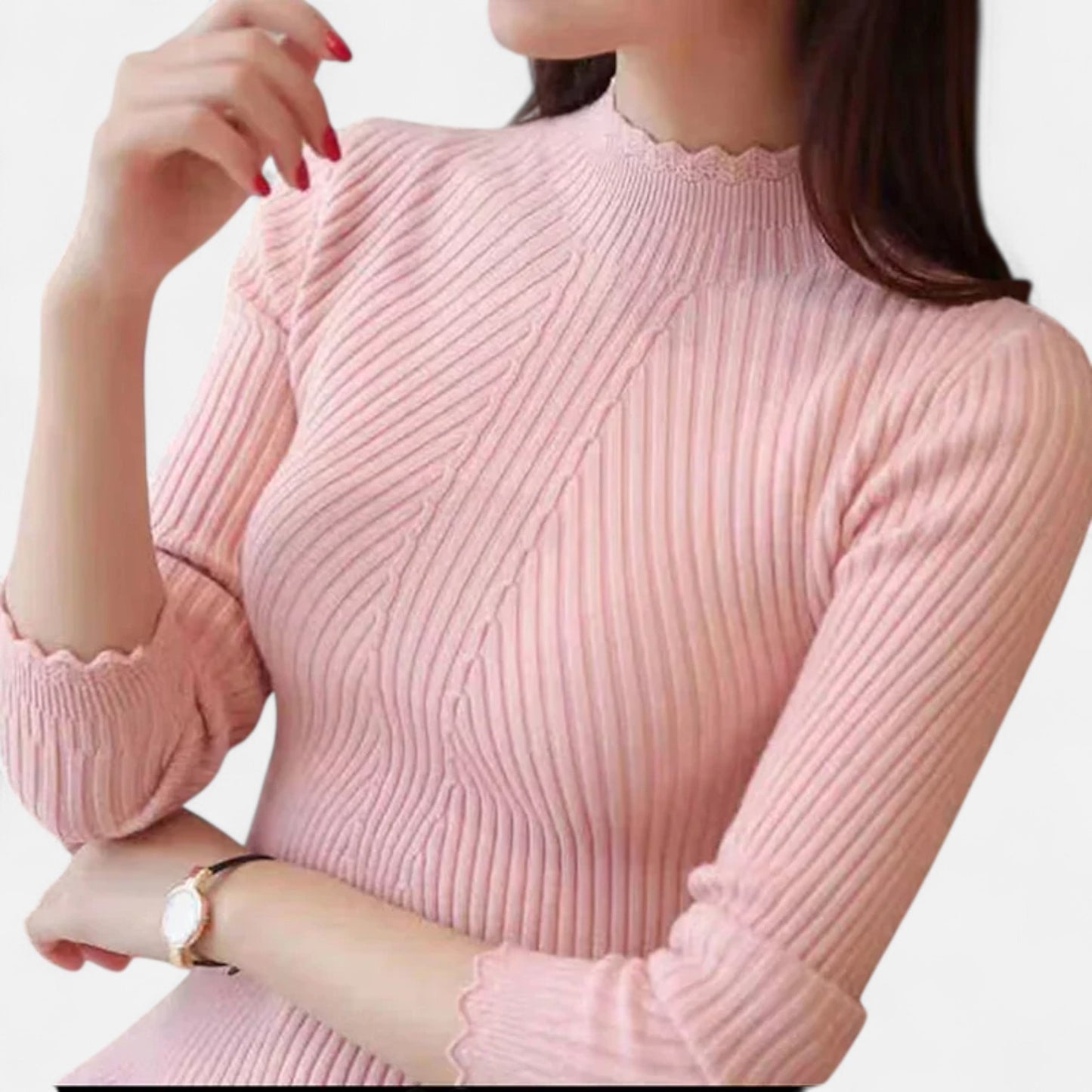 Claireve | Pull Femme à Col Montant et Volants – Élégance Romantique, Finition Délicate