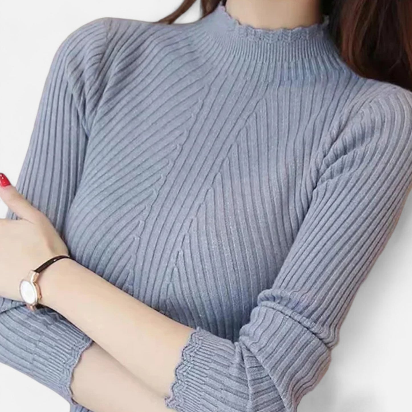 Claireve | Pull Femme à Col Montant et Volants – Élégance Romantique, Finition Délicate