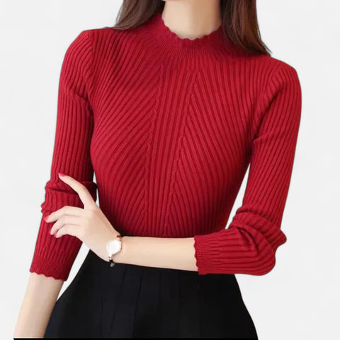 Claireve | Pull Femme à Col Montant et Volants – Élégance Romantique, Finition Délicate