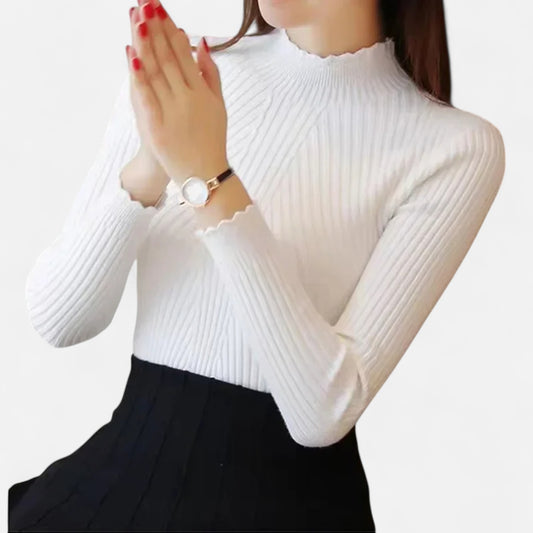 Claireve | Pull Femme à Col Montant et Volants – Élégance Romantique, Finition Délicate